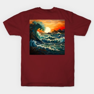 Waves ocean sunset 4 T-Shirt